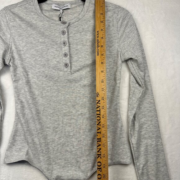 WeWoreWhat Womens Henley Bodysuit Gray Sz S Ribbed Long-Sleeve Comfy Stretch NWT - Picture 6 of 12